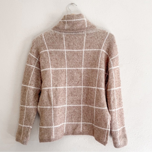 Madewell | Windowpane Wool Blend Neutral Turtleneck Sweater - Picture 4 of 14